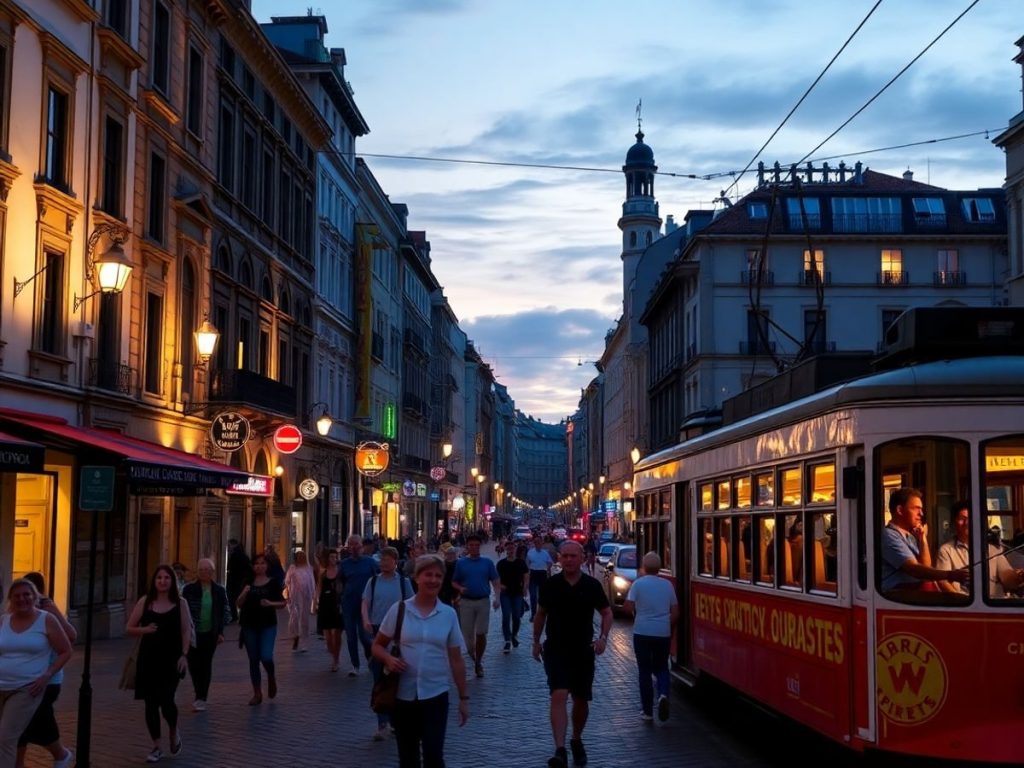 Oraș vibrant, arhitectură istorică, străzi aglomerate, călătorie urbană reușită.